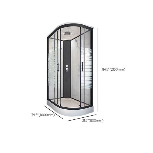 Striped Tempered Glass Shower Stall Black Double Sliding Door Shower Room Clearhalo 'Bathroom Remodel & Bathroom Fixtures' 'Home Improvement' 'home_improvement' 'home_improvement_shower_stalls_enclosures' 'Shower Stalls & Enclosures' 'shower_stalls_enclosures' 'Showers & Bathtubs' 1200x1200_02400bad-e744-42fe-9c42-1b10c26bffa5