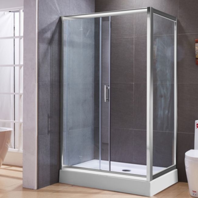 Corner Tempered Glass Shower Kit Silver Semi-Frameless Shower Kit Clearhalo 'Bathroom Remodel & Bathroom Fixtures' 'Home Improvement' 'home_improvement' 'home_improvement_shower_stalls_enclosures' 'Shower Stalls & Enclosures' 'shower_stalls_enclosures' 'Showers & Bathtubs' 1200x1200_026fa2b3-7f12-4c90-8f77-d7a0ead38f4a