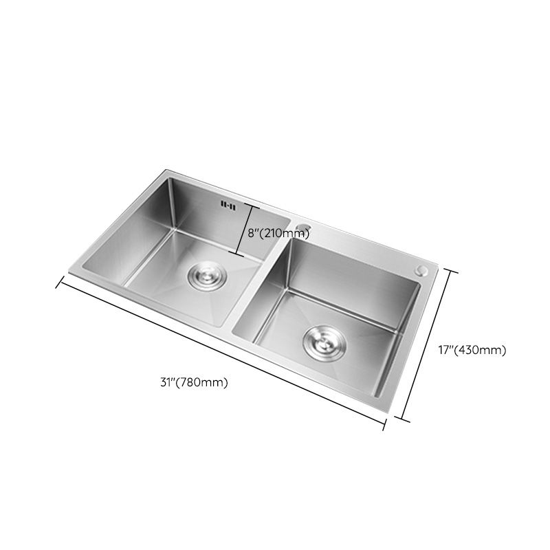 Contemporary Stainless Steel Kitchen Sink Double Basin Sink with Drain Assembly Clearhalo 'Home Improvement' 'home_improvement' 'home_improvement_kitchen_sinks' 'Kitchen Remodel & Kitchen Fixtures' 'Kitchen Sinks & Faucet Components' 'Kitchen Sinks' 'kitchen_sinks' 1200x1200_0289965f-03f9-4310-b459-8147c5e67d0e