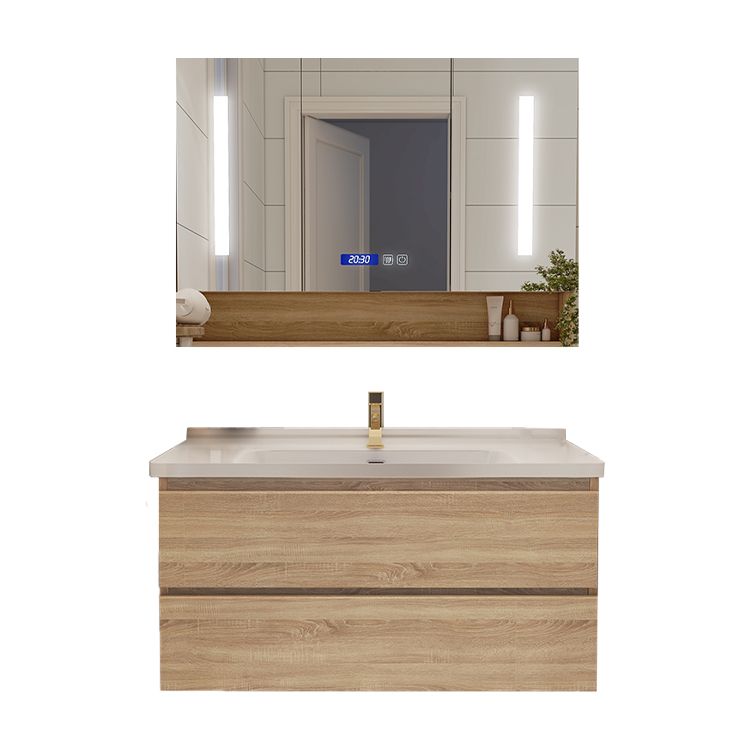Drawers Bath Vanity Wood Mirror Rectangle Single Sink Wall Mount Vanity Set Clearhalo 'Bathroom Remodel & Bathroom Fixtures' 'Bathroom Vanities' 'bathroom_vanities' 'Home Improvement' 'home_improvement' 'home_improvement_bathroom_vanities' 1200x1200_02a437fa-a8aa-4f1e-9a4c-8d58a21f6300