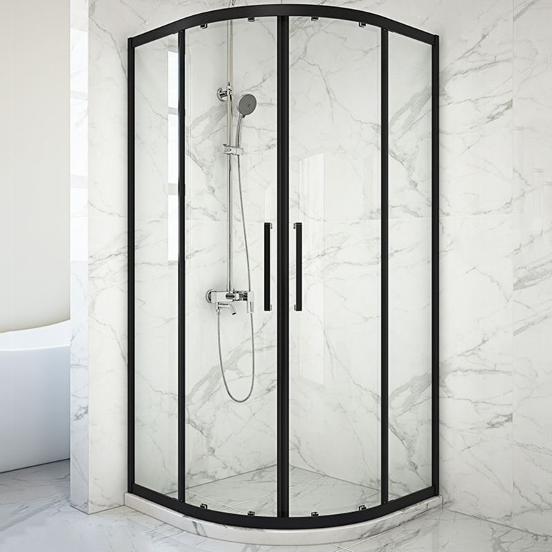 Modern Shower Stall Tempered Glass Rounded Double Sliding Clear Corner Shower Enclosure Clearhalo 'Bathroom Remodel & Bathroom Fixtures' 'Home Improvement' 'home_improvement' 'home_improvement_shower_stalls_enclosures' 'Shower Stalls & Enclosures' 'shower_stalls_enclosures' 'Showers & Bathtubs' 1200x1200_02cf0cda-df00-4a70-a226-6bc3124e5fb4