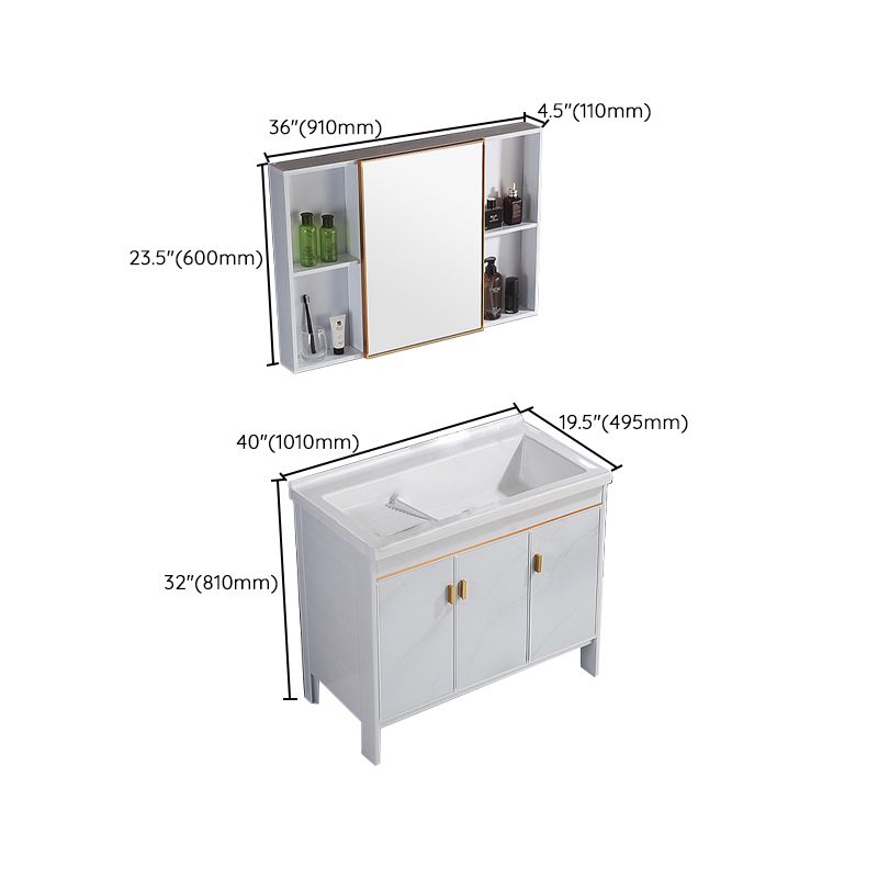 Freestanding White Vanity Rectangular Metal Frame Mirror Single Sink Bath Vanity with Door Clearhalo 'Bathroom Remodel & Bathroom Fixtures' 'Bathroom Vanities' 'bathroom_vanities' 'Home Improvement' 'home_improvement' 'home_improvement_bathroom_vanities' 1200x1200_02d31729-cbf1-4e52-82bd-717f972b8fab