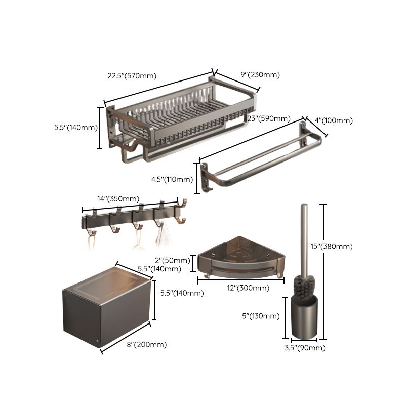 Modern Bathroom Hardware Set Grey Metal Bathroom Accessory Kit Anti-corrosion Clearhalo 'Bathroom Hardware Sets' 'Bathroom Hardware' 'Bathroom Remodel & Bathroom Fixtures' 'bathroom_hardware_sets' 'Home Improvement' 'home_improvement' 'home_improvement_bathroom_hardware_sets' 1200x1200_031dbc95-dba6-43e1-8b8d-399a40f5282a