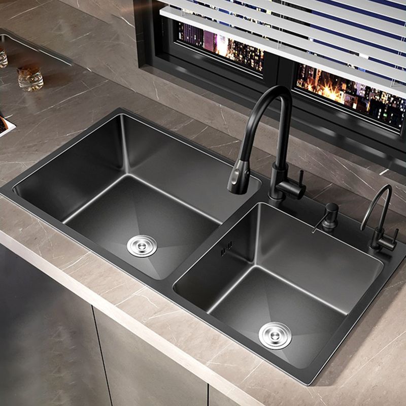 Stainless Steel Double Basin Sink Drop-In Kitchen Sink with Drain Assembly Clearhalo 'Home Improvement' 'home_improvement' 'home_improvement_kitchen_sinks' 'Kitchen Remodel & Kitchen Fixtures' 'Kitchen Sinks & Faucet Components' 'Kitchen Sinks' 'kitchen_sinks' 1200x1200_0328e37b-20d0-4aae-8674-ee58471eca93