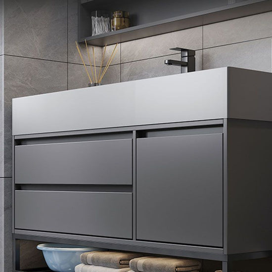 Grey Modern Wood Wall Mounted Standard Bathroom Vanity Set with Sink ...