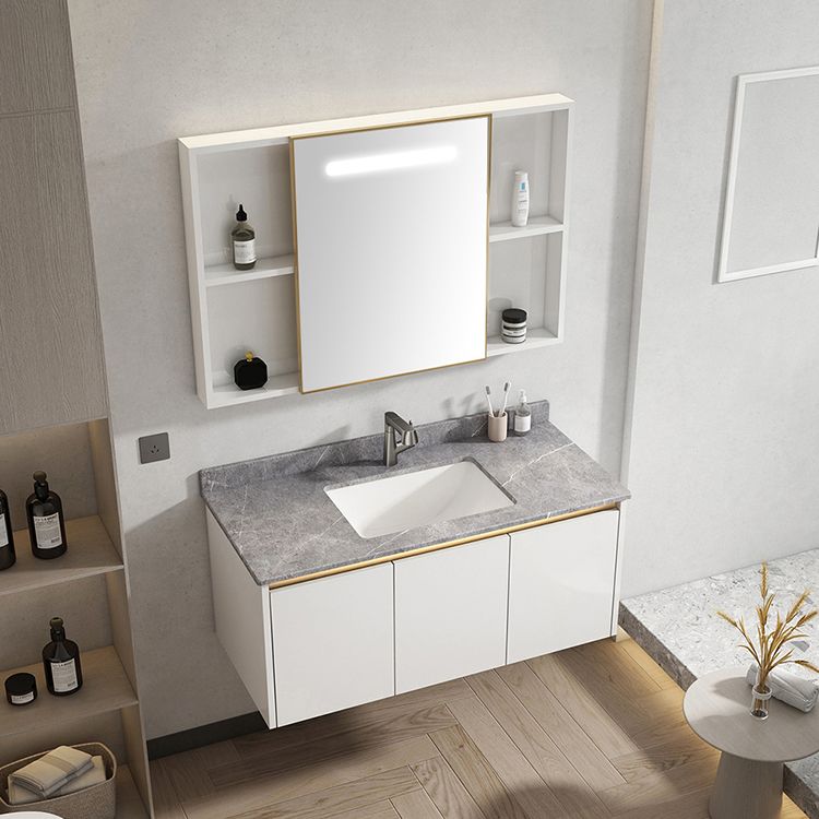 White Metal Frame Vanity 2 Doors Wall Mount Single Sink Mirror Faucet Rectangular Vanity Clearhalo 'Bathroom Remodel & Bathroom Fixtures' 'Bathroom Vanities' 'bathroom_vanities' 'Home Improvement' 'home_improvement' 'home_improvement_bathroom_vanities' 1200x1200_034ef1ec-90bc-4b98-afbf-91069b2139f3