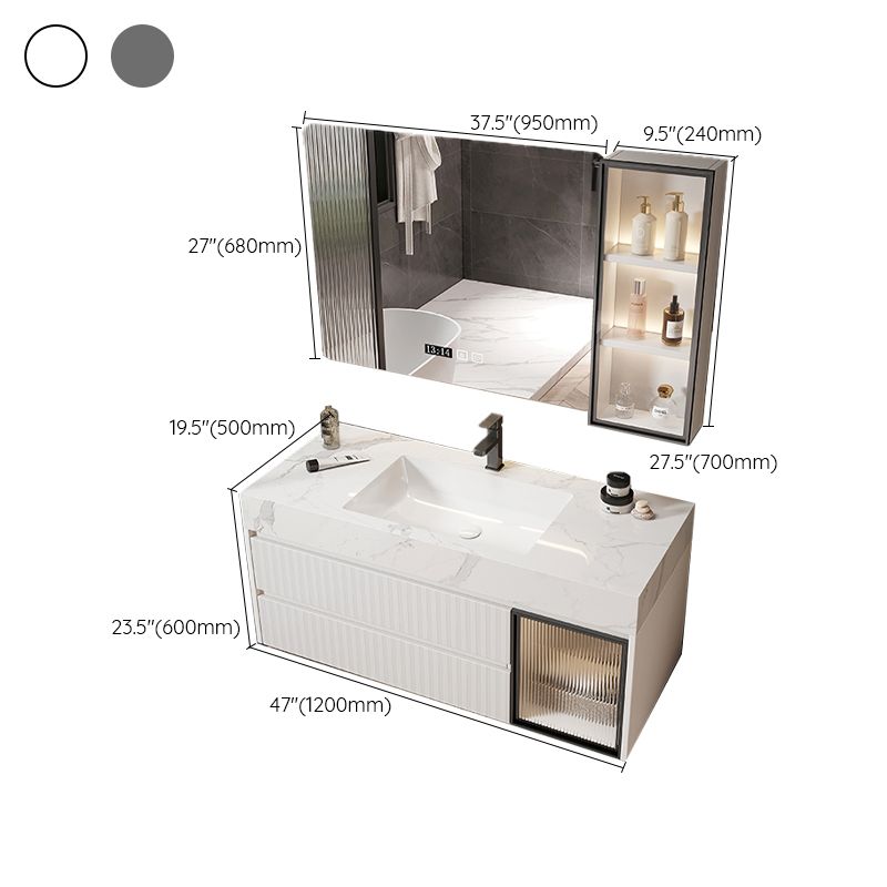 Mirror Bathroom Vanity Wall Mount Single Sink 2 Drawers Wood Frame Rectangle Vanity Clearhalo 'Bathroom Remodel & Bathroom Fixtures' 'Bathroom Vanities' 'bathroom_vanities' 'Home Improvement' 'home_improvement' 'home_improvement_bathroom_vanities' 1200x1200_03a4bae9-c571-43bf-ac44-1961e5dc8cde