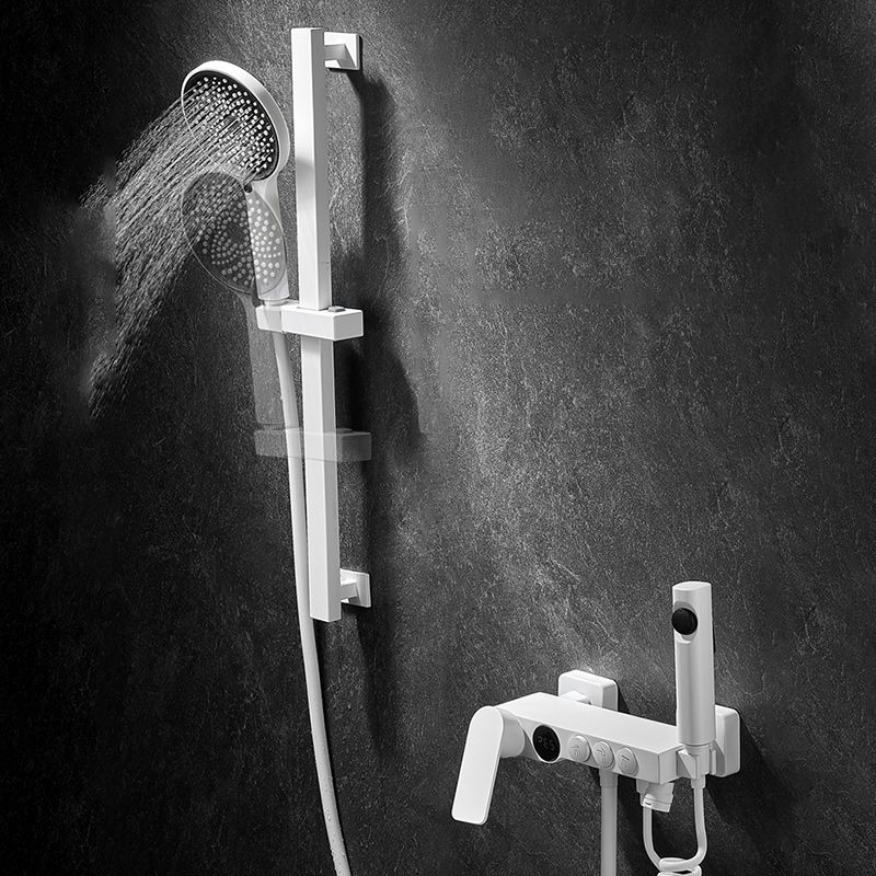 Round Shower Set White Wall Mounted Handshower Lever Handle Shower Hose Swivel Shower Set Clearhalo 'Bathroom Remodel & Bathroom Fixtures' 'Home Improvement' 'home_improvement' 'home_improvement_shower_faucets' 'Shower Faucets & Systems' 'shower_faucets' 'Showers & Bathtubs Plumbing' 'Showers & Bathtubs' 1200x1200_03b00097-420e-4d92-80a5-d04cff4bfdc2