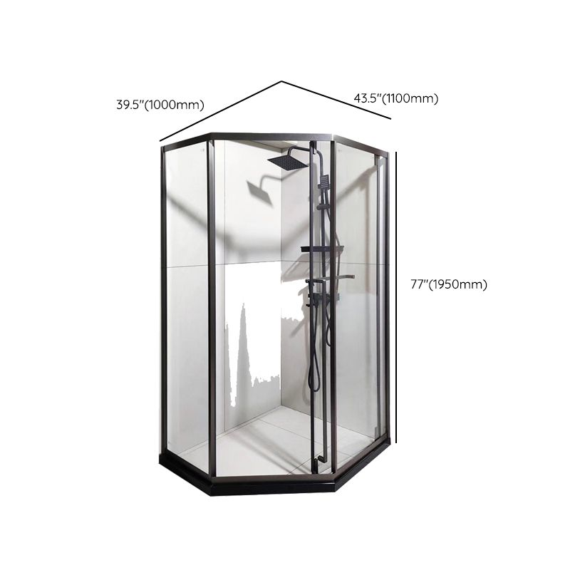 Framed Neo-Angle Shower Enclosure Single Sliding Shower Enclosure with Header Clearhalo 'Bathroom Remodel & Bathroom Fixtures' 'Home Improvement' 'home_improvement' 'home_improvement_shower_stalls_enclosures' 'Shower Stalls & Enclosures' 'shower_stalls_enclosures' 'Showers & Bathtubs' 1200x1200_03c61a93-81ee-47e3-8bde-704a283a2dab
