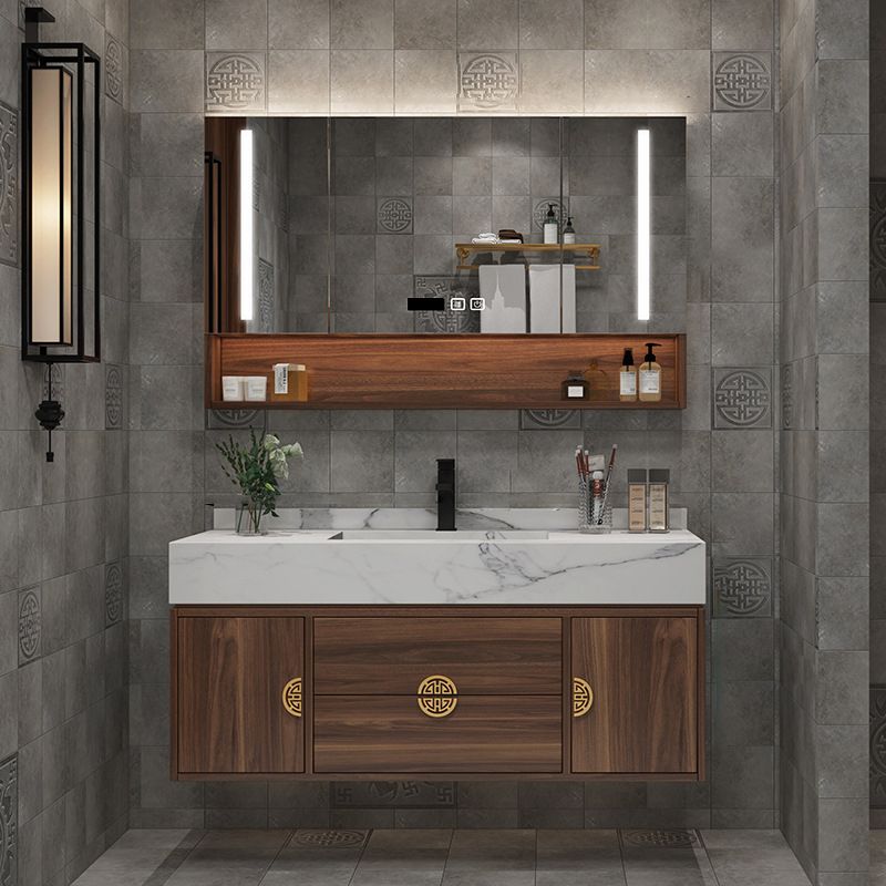 Wood Frame Vanity 2 Drawers Wall Mount Single Sink Rectangle Bathroom Vanity with Mirror Clearhalo 'Bathroom Remodel & Bathroom Fixtures' 'Bathroom Vanities' 'bathroom_vanities' 'Home Improvement' 'home_improvement' 'home_improvement_bathroom_vanities' 1200x1200_03e7f5ce-e015-46fc-a18a-9341391b2440