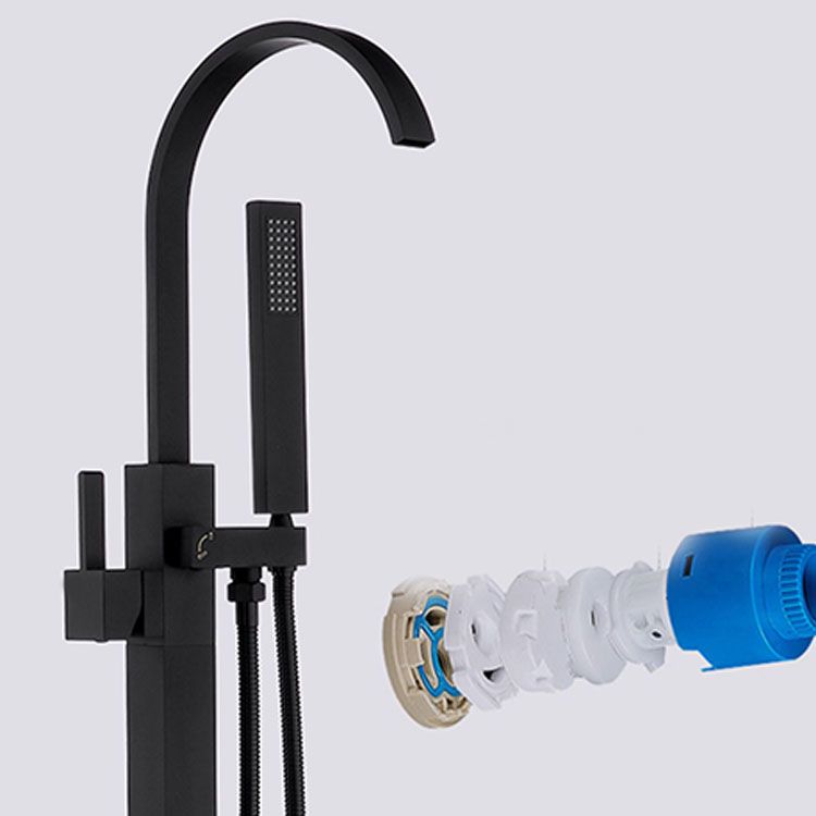 Contemporary Brass Freestanding Tub Filler with Hose Floor Mounted Bathroom Faucet Clearhalo 'Bathroom Remodel & Bathroom Fixtures' 'Bathtub Faucets' 'bathtub_faucets' 'Home Improvement' 'home_improvement' 'home_improvement_bathtub_faucets' 1200x1200_03f05c4d-ccb6-4037-8094-011ecda22a85