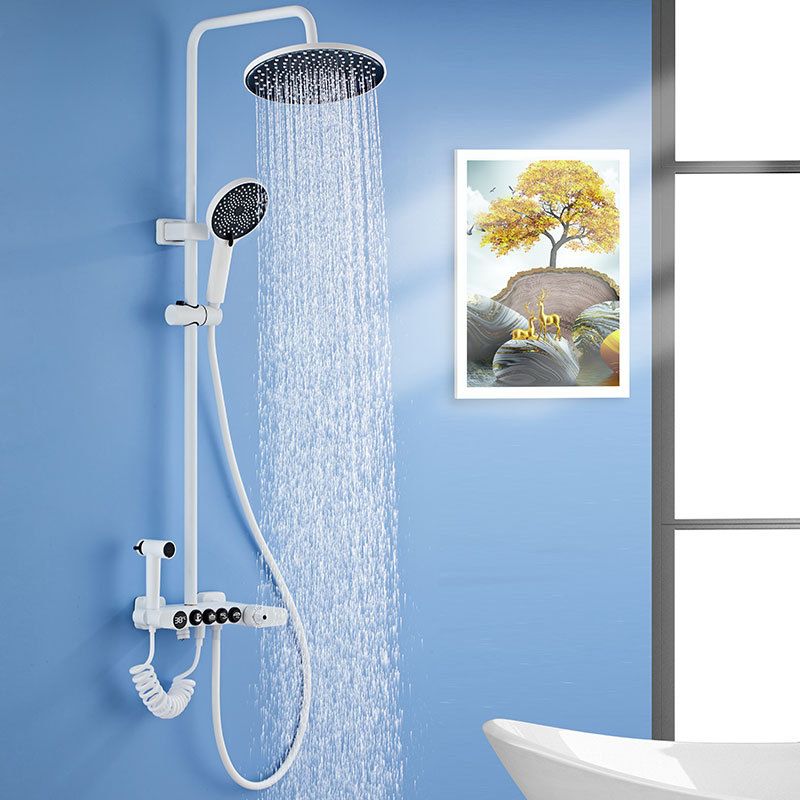 White Round Metal Shower Faucet Valve Included Shower Head Shower on Wall Clearhalo 'Bathroom Remodel & Bathroom Fixtures' 'Home Improvement' 'home_improvement' 'home_improvement_shower_faucets' 'Shower Faucets & Systems' 'shower_faucets' 'Showers & Bathtubs Plumbing' 'Showers & Bathtubs' 1200x1200_044a400c-2b3e-4044-ad52-2e17b9b91bb5