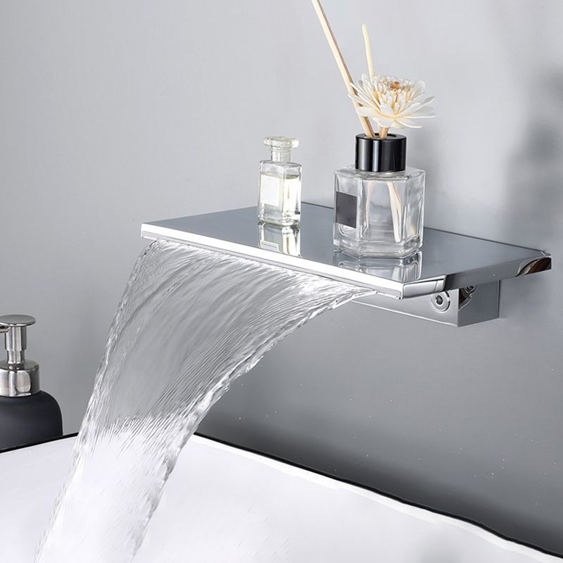 Wall Mounted Metal Waterfall Tub Filler Low Arc Bathroom Faucet Clearhalo 'Bathroom Remodel & Bathroom Fixtures' 'Bathtub Faucets' 'bathtub_faucets' 'Home Improvement' 'home_improvement' 'home_improvement_bathtub_faucets' 1200x1200_04a539e2-90c7-42ee-9a8f-3940801a63ad