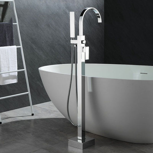 Modern Faucet Free Standing Rod Handle Tube Handheld Shower Head Bathtub Faucet Clearhalo 'Bathroom Remodel & Bathroom Fixtures' 'Bathtub Faucets' 'bathtub_faucets' 'Home Improvement' 'home_improvement' 'home_improvement_bathtub_faucets' 1200x1200_04b8037b-9376-4079-8f83-9bdf4b3a57ed