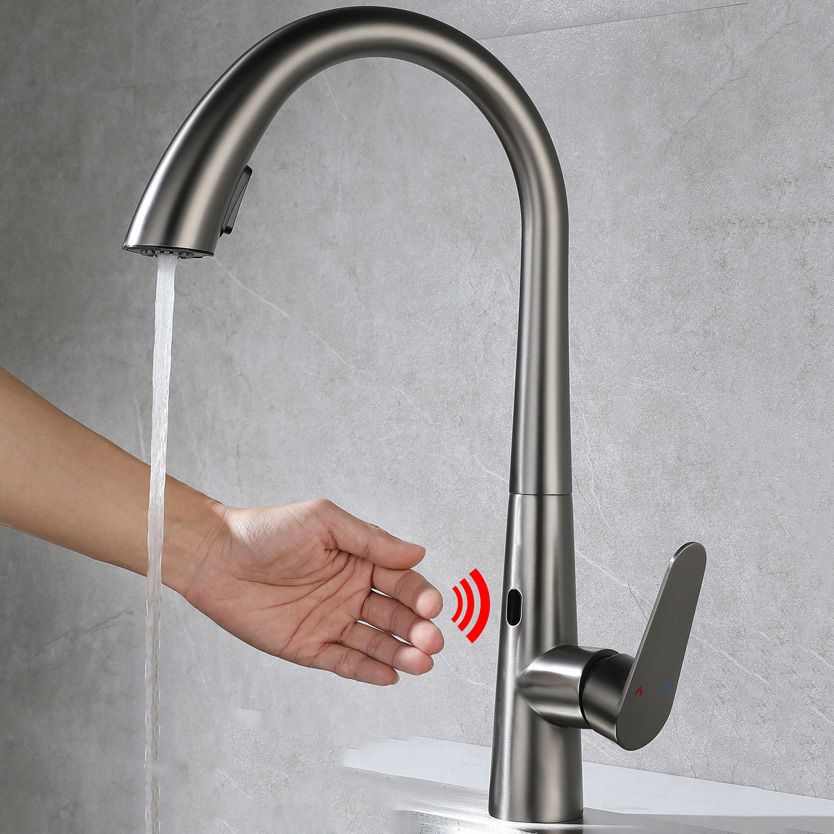 Gooseneck Swivel Spout Kitchen Sink Faucet Touchless Sensor with Pull Down Sprayer Clearhalo 'Home Improvement' 'home_improvement' 'home_improvement_kitchen_faucets' 'Kitchen Faucets' 'Kitchen Remodel & Kitchen Fixtures' 'Kitchen Sinks & Faucet Components' 'kitchen_faucets' 1200x1200_04d96fab-a0b7-4c64-baeb-cf4f5b5bfdde