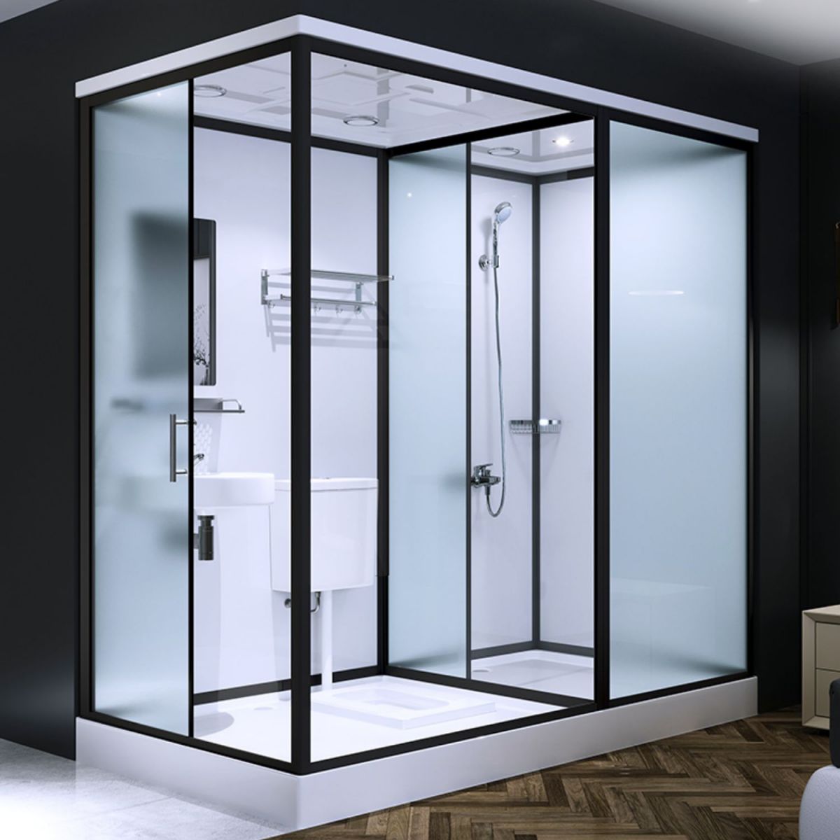 Modern Rectangular Sliding Shower Enclosure Framed Shower Enclosure with Tempered Glass Clearhalo 'Bathroom Remodel & Bathroom Fixtures' 'Home Improvement' 'home_improvement' 'home_improvement_shower_stalls_enclosures' 'Shower Stalls & Enclosures' 'shower_stalls_enclosures' 'Showers & Bathtubs' 1200x1200_04f1c72c-a6f0-48ab-8392-0a2709a8d269