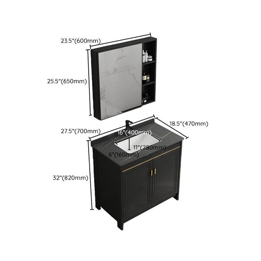 Black Bath Vanity Single Sink Metal Frame Mirror Vanity with Soft Close Door Clearhalo 'Bathroom Remodel & Bathroom Fixtures' 'Bathroom Vanities' 'bathroom_vanities' 'Home Improvement' 'home_improvement' 'home_improvement_bathroom_vanities' 1200x1200_04f3feda-34ac-4912-9ee3-1a6e26b1208f