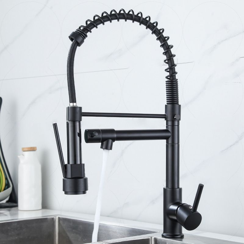 Modern Farmhouse Faucet Spout Double Levers Kitchen Faucet High Arch Filler with Sprayer Clearhalo 'Home Improvement' 'home_improvement' 'home_improvement_kitchen_faucets' 'Kitchen Faucets' 'Kitchen Remodel & Kitchen Fixtures' 'Kitchen Sinks & Faucet Components' 'kitchen_faucets' 1200x1200_05012724-d6f7-406e-a0ca-b9d005d6ef43