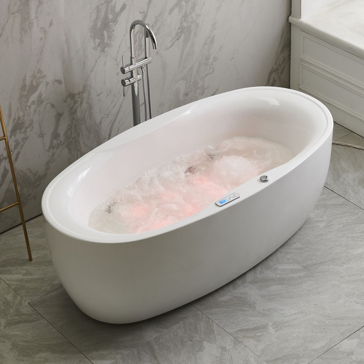Modern Oval Acrylic Bathtub Hotel Freestanding Bath Tub in White Clearhalo 'Bathroom Remodel & Bathroom Fixtures' 'Bathtubs' 'Home Improvement' 'home_improvement' 'home_improvement_bathtubs' 'Showers & Bathtubs' 1200x1200_050c144e-bf5d-4ec4-9ce9-516ef2f0755e
