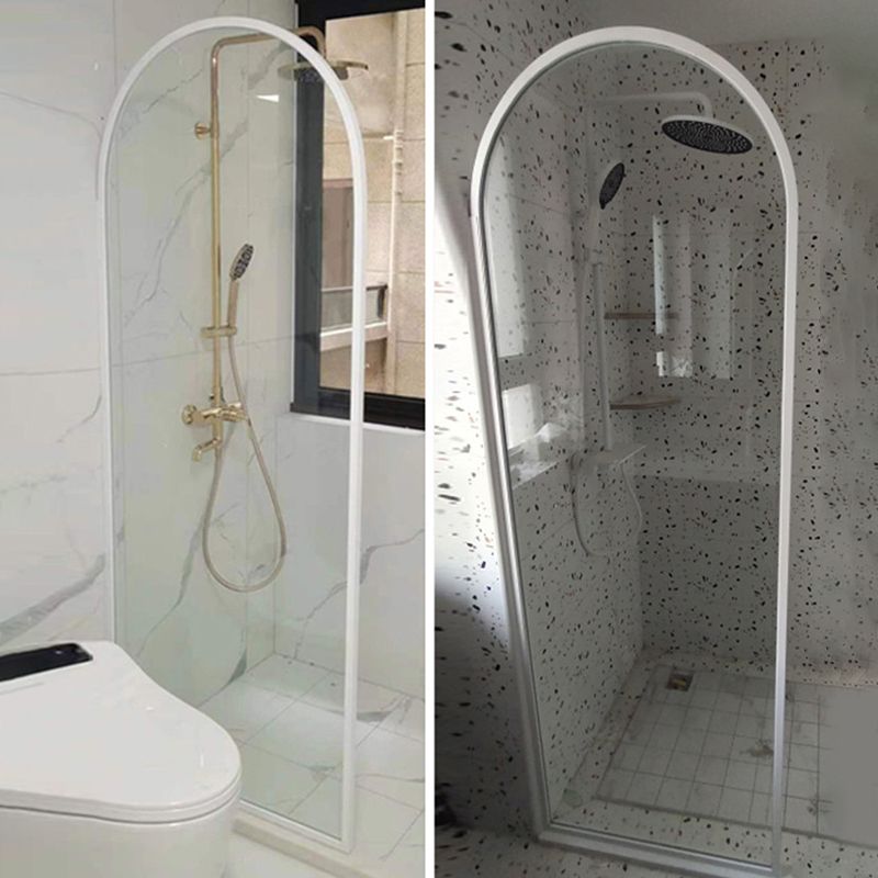 White Shower Door Frame Single Fixed Frosted Tempered Shower Bath Door Clearhalo 'Bathroom Remodel & Bathroom Fixtures' 'Home Improvement' 'home_improvement' 'home_improvement_shower_tub_doors' 'Shower and Tub Doors' 'shower_tub_doors' 'Showers & Bathtubs' 1200x1200_052047ec-b690-42dd-a0be-82c9cb04374d