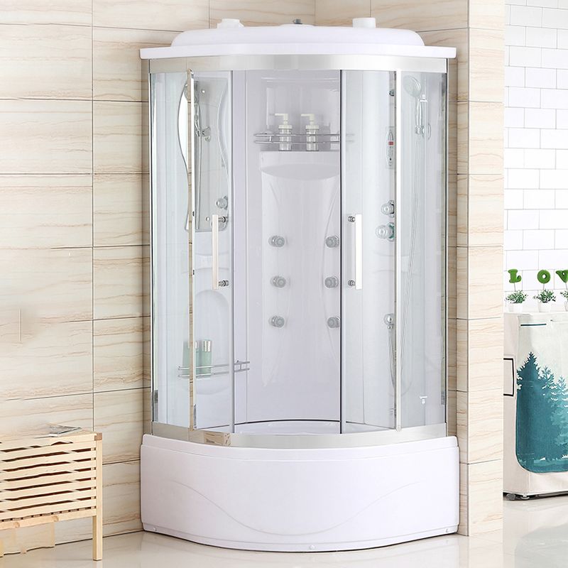 White Rounded Shower Enclosure Tempered Glass Shower Stall with Light Clearhalo 'Bathroom Remodel & Bathroom Fixtures' 'Home Improvement' 'home_improvement' 'home_improvement_shower_stalls_enclosures' 'Shower Stalls & Enclosures' 'shower_stalls_enclosures' 'Showers & Bathtubs' 1200x1200_0520e60a-08b3-4e11-b85b-6d7ed83cc8c8