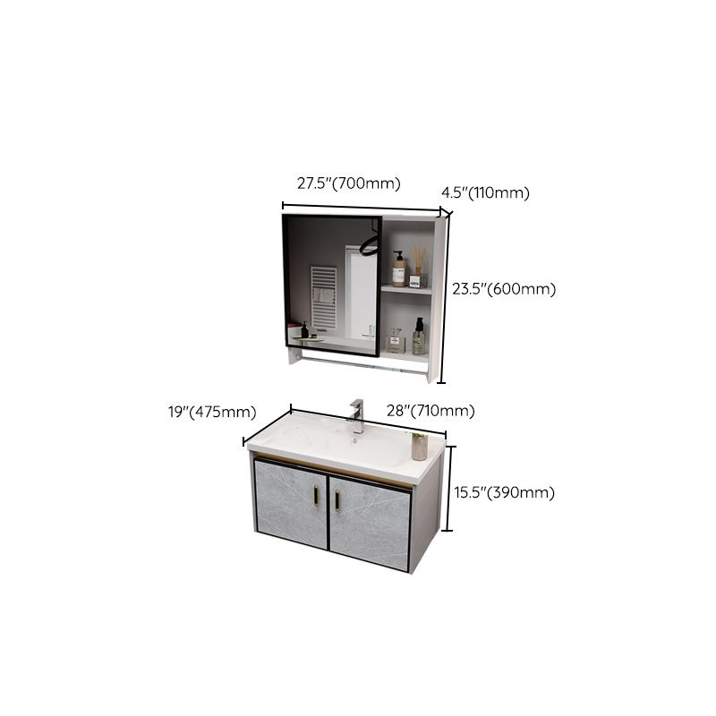 Glam Metal Sink Vanity Wall Mount Bathroom Vanity Set with Mirror Clearhalo 'Bathroom Remodel & Bathroom Fixtures' 'Bathroom Vanities' 'bathroom_vanities' 'Home Improvement' 'home_improvement' 'home_improvement_bathroom_vanities' 1200x1200_0536af12-7a74-4478-9689-487b5149e659