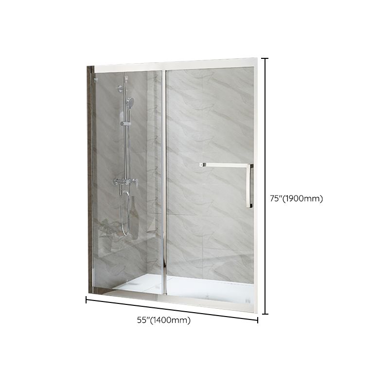 Silver Semi Frameless Single Move Tempered Glass Shower Door Clearhalo 'Bathroom Remodel & Bathroom Fixtures' 'Home Improvement' 'home_improvement' 'home_improvement_shower_tub_doors' 'Shower and Tub Doors' 'shower_tub_doors' 'Showers & Bathtubs' 1200x1200_053c2780-ddbe-476d-8a0a-6277dbea80b2