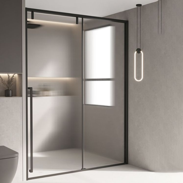 Semi Frameless Stainless Steel Frame Single Sliding Glass Shower Door Clearhalo 'Bathroom Remodel & Bathroom Fixtures' 'Home Improvement' 'home_improvement' 'home_improvement_shower_tub_doors' 'Shower and Tub Doors' 'shower_tub_doors' 'Showers & Bathtubs' 1200x1200_053fdb90-55aa-4bdb-b1d1-08ada71749c9