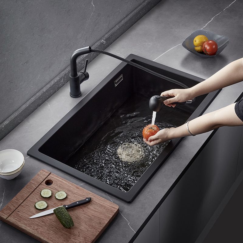 Black Quartz Kitchen Sink Drop-In Single Bowl Sink with Basket Strainer Clearhalo 'Home Improvement' 'home_improvement' 'home_improvement_kitchen_sinks' 'Kitchen Remodel & Kitchen Fixtures' 'Kitchen Sinks & Faucet Components' 'Kitchen Sinks' 'kitchen_sinks' 1200x1200_05446f23-8344-4206-8d1c-555b98be430e