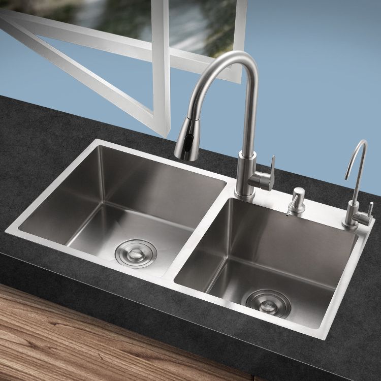 Stainless Steel Double Sink Kitchen Sink 3 Holes Drop-In Sink with Drain Assembly Clearhalo 'Home Improvement' 'home_improvement' 'home_improvement_kitchen_sinks' 'Kitchen Remodel & Kitchen Fixtures' 'Kitchen Sinks & Faucet Components' 'Kitchen Sinks' 'kitchen_sinks' 1200x1200_055eff75-d1e2-44dc-80b7-35a6393b5909