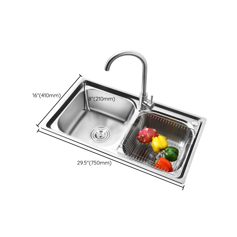 Rectangle 2 Holes Kitchen Sink with Basket Strainer Stainless Steel Double Basin Sink Clearhalo 'Home Improvement' 'home_improvement' 'home_improvement_kitchen_sinks' 'Kitchen Remodel & Kitchen Fixtures' 'Kitchen Sinks & Faucet Components' 'Kitchen Sinks' 'kitchen_sinks' 1200x1200_0561c18c-346b-46ef-9962-88ee35c8aab4