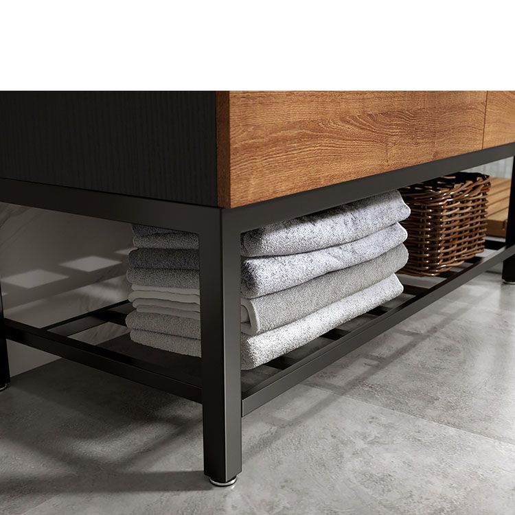 Shelving Included Vanity Set Wood 2 Drawers Freestanding Single Sink Vanity with Mirror Clearhalo 'Bathroom Remodel & Bathroom Fixtures' 'Bathroom Vanities' 'bathroom_vanities' 'Home Improvement' 'home_improvement' 'home_improvement_bathroom_vanities' 1200x1200_057398fe-2751-4707-8af7-54fe3b0ec541