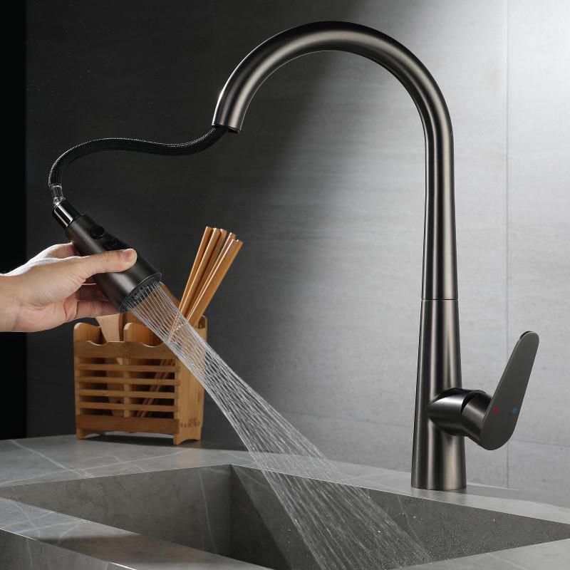 Contemporary Pull Down Kitchen Faucet Single Handle Faucet with Pull Out Sprayer Clearhalo 'Home Improvement' 'home_improvement' 'home_improvement_kitchen_faucets' 'Kitchen Faucets' 'Kitchen Remodel & Kitchen Fixtures' 'Kitchen Sinks & Faucet Components' 'kitchen_faucets' 1200x1200_057bb042-2dde-40fb-bd6c-5b646c54d426