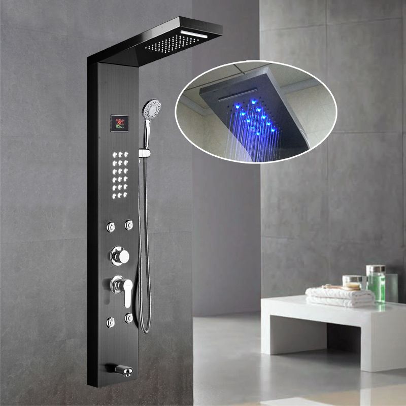 Wall-Mounted Shower Set Square Lever Handle Stainless Steel Shower Set with Handshower Clearhalo 'Bathroom Remodel & Bathroom Fixtures' 'Home Improvement' 'home_improvement' 'home_improvement_shower_faucets' 'Shower Faucets & Systems' 'shower_faucets' 'Showers & Bathtubs Plumbing' 'Showers & Bathtubs' 1200x1200_05961512-e13c-4d37-8876-ccb1b5b0a120