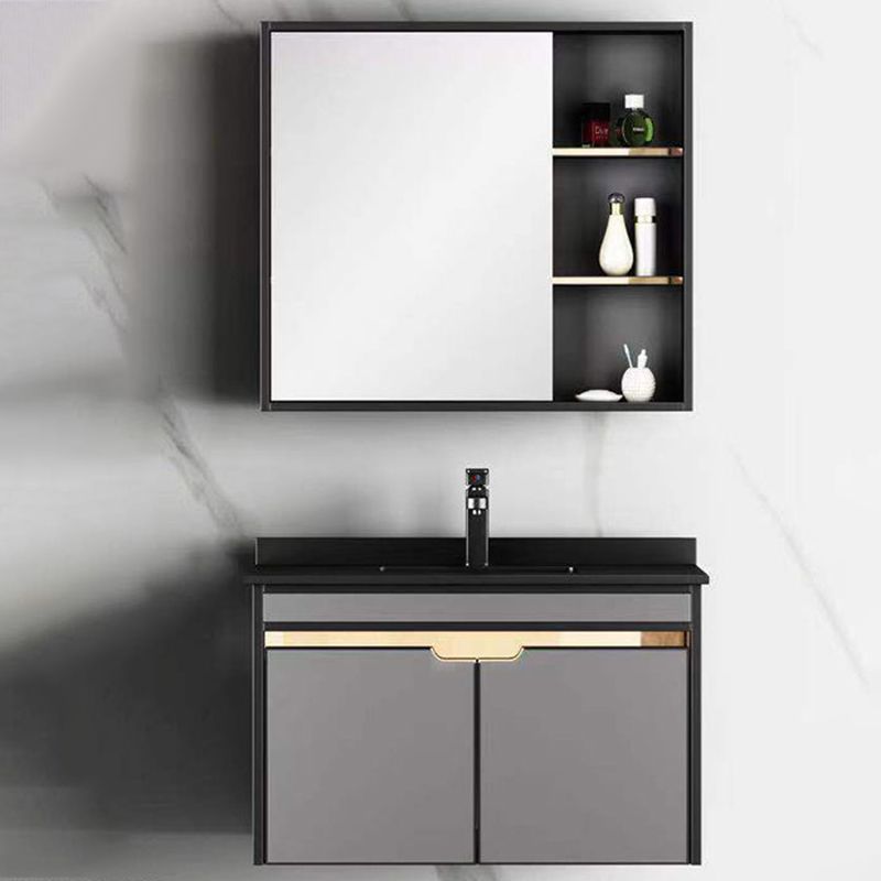 2 Doors Vanity Set Mirror Grey Wall Mount Rectangle Metal Bath Vanity with Single Sink Clearhalo 'Bathroom Remodel & Bathroom Fixtures' 'Bathroom Vanities' 'bathroom_vanities' 'Home Improvement' 'home_improvement' 'home_improvement_bathroom_vanities' 1200x1200_05b67a2e-6446-421d-818d-119f3fe720d0