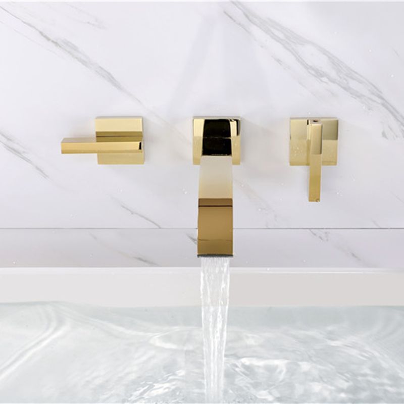 Glam Wall Mounted Bathroom Faucet 2 Handles Low Arc Solid Brass Faucet Clearhalo 'Bathroom Remodel & Bathroom Fixtures' 'Bathroom Sink Faucets' 'Bathroom Sinks & Faucet Components' 'bathroom_sink_faucets' 'Home Improvement' 'home_improvement' 'home_improvement_bathroom_sink_faucets' 1200x1200_05cd8f50-f4e9-4b72-a0be-487ecdddcdf5