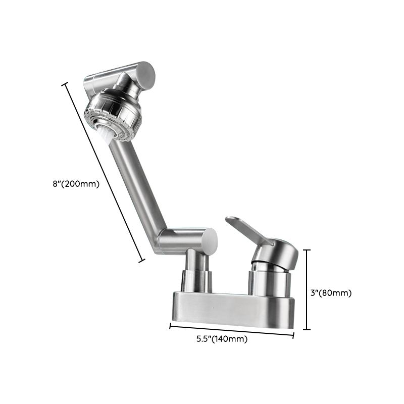 2 Holes Sink Faucet Swivel Stainless Steel Single Lever Handle Centerset Faucet Clearhalo 'Bathroom Remodel & Bathroom Fixtures' 'Bathroom Sink Faucets' 'Bathroom Sinks & Faucet Components' 'bathroom_sink_faucets' 'Home Improvement' 'home_improvement' 'home_improvement_bathroom_sink_faucets' 1200x1200_05edcbf4-2f34-43c0-9984-ceba68b1d8c3