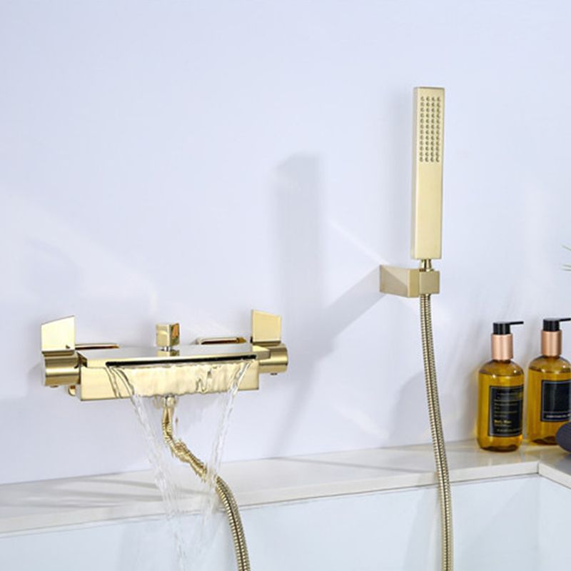 Wall Mounted Metal Tub Filler Low Arc Waterfall Bathroom Faucet Clearhalo 'Bathroom Remodel & Bathroom Fixtures' 'Bathtub Faucets' 'bathtub_faucets' 'Home Improvement' 'home_improvement' 'home_improvement_bathtub_faucets' 1200x1200_0623bbf4-7143-4880-ba09-4dcd0764a6a3