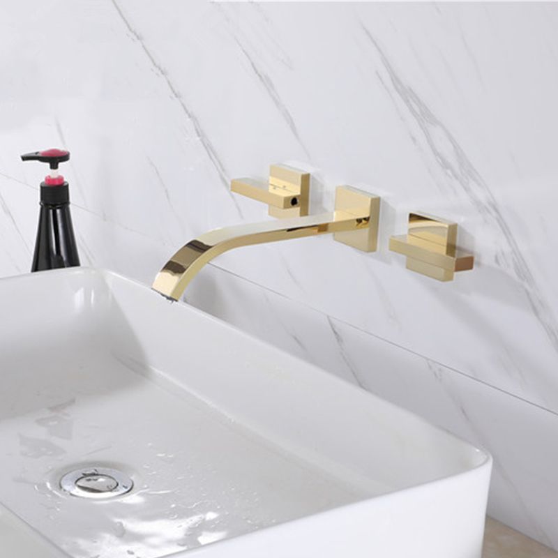 Glam Wall Mounted Bathroom Faucet 2 Handles Low Arc Solid Brass Faucet Clearhalo 'Bathroom Remodel & Bathroom Fixtures' 'Bathroom Sink Faucets' 'Bathroom Sinks & Faucet Components' 'bathroom_sink_faucets' 'Home Improvement' 'home_improvement' 'home_improvement_bathroom_sink_faucets' 1200x1200_0629f941-c6ca-4457-8e35-d5ca13df8110