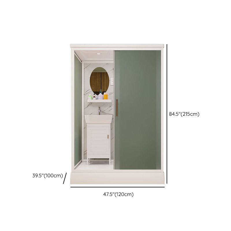 Frosted Glass Shower Enclosure Framed Single Sliding Shower Enclosure in White Clearhalo 'Bathroom Remodel & Bathroom Fixtures' 'Home Improvement' 'home_improvement' 'home_improvement_shower_stalls_enclosures' 'Shower Stalls & Enclosures' 'shower_stalls_enclosures' 'Showers & Bathtubs' 1200x1200_06480e5a-5c6c-40a3-aa5f-c00be194312d