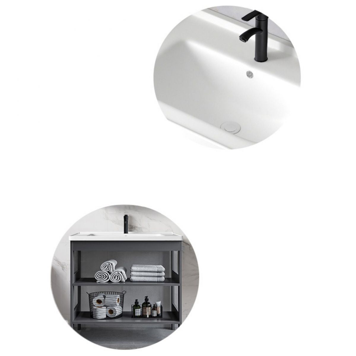 Modern Metal Vanity Set Open Storage Single Sink Vanity for Washroom Clearhalo 'Bathroom Remodel & Bathroom Fixtures' 'Bathroom Vanities' 'bathroom_vanities' 'Home Improvement' 'home_improvement' 'home_improvement_bathroom_vanities' 1200x1200_066b8c90-4649-4f5d-a733-183718bd4fa6