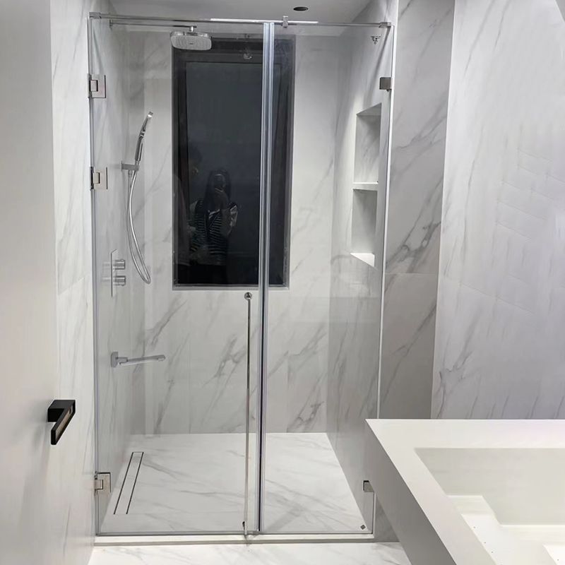 Tempered Hinged Shower Bath Door Transparent Frameless Shower Door Clearhalo 'Bathroom Remodel & Bathroom Fixtures' 'Home Improvement' 'home_improvement' 'home_improvement_shower_tub_doors' 'Shower and Tub Doors' 'shower_tub_doors' 'Showers & Bathtubs' 1200x1200_066f022d-d2e6-43fb-ace6-a21517e4fa2c