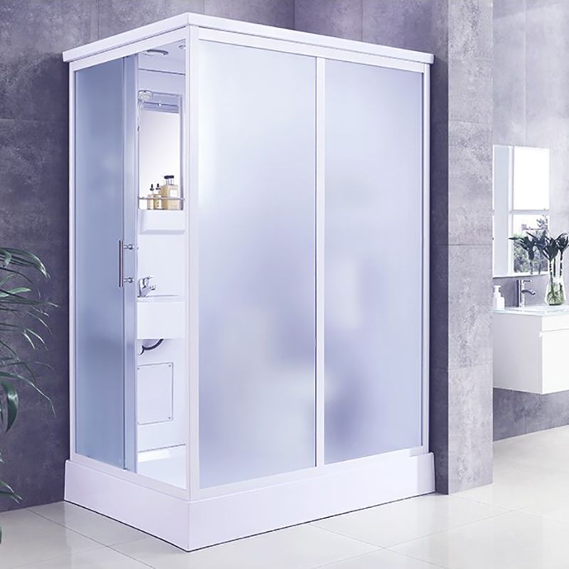 White Framed Frosted Rectangle Shower Stall with Base and Fixed Panel Clearhalo 'Bathroom Remodel & Bathroom Fixtures' 'Home Improvement' 'home_improvement' 'home_improvement_shower_stalls_enclosures' 'Shower Stalls & Enclosures' 'shower_stalls_enclosures' 'Showers & Bathtubs' 1200x1200_068b08e2-e436-4ec0-ac09-7c379b6ba706