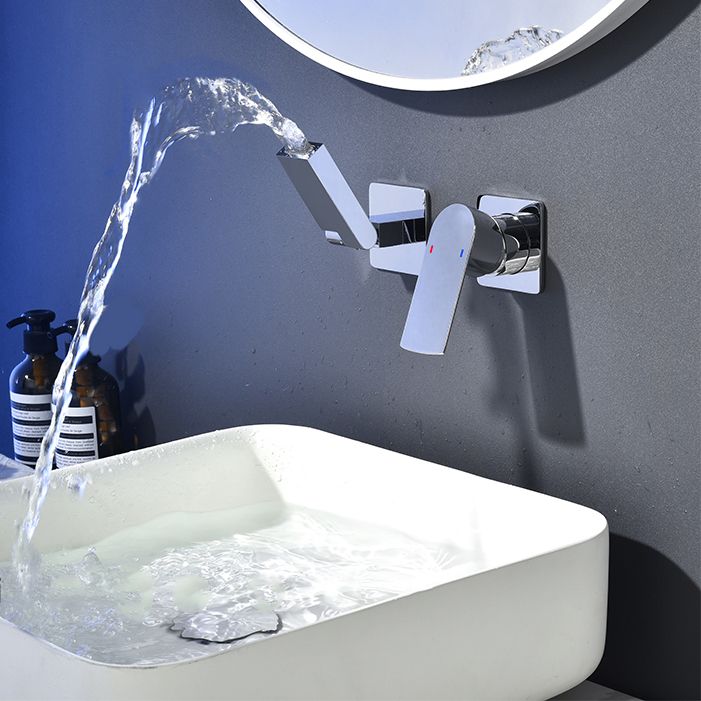 Waterfall Spout Bathroom Faucet Swivel Lever Handle 2 Holes Wall-Mounted Sink Faucet Clearhalo 'Bathroom Remodel & Bathroom Fixtures' 'Bathroom Sink Faucets' 'Bathroom Sinks & Faucet Components' 'bathroom_sink_faucets' 'Home Improvement' 'home_improvement' 'home_improvement_bathroom_sink_faucets' 1200x1200_069905fd-484e-48d6-a2ef-0831f06593ed