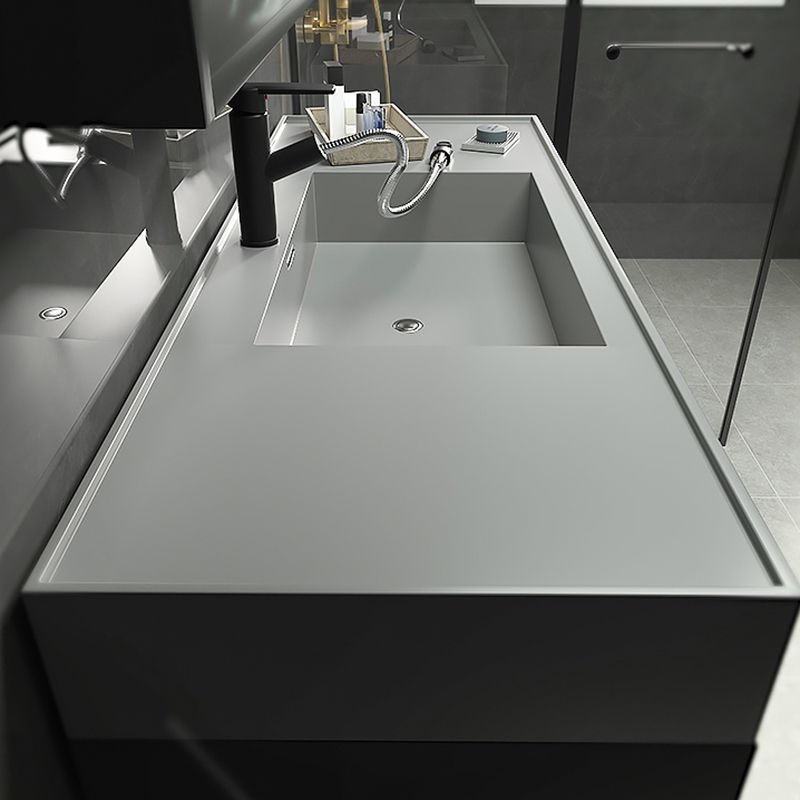 Grey Single Sink Vanity Wood Frame Mirror Rectangular Glam Faucet Vanity with 2 Drawers Clearhalo 'Bathroom Remodel & Bathroom Fixtures' 'Bathroom Vanities' 'bathroom_vanities' 'Home Improvement' 'home_improvement' 'home_improvement_bathroom_vanities' 1200x1200_06a78129-5740-4fe4-a03e-0ca5603c8c98