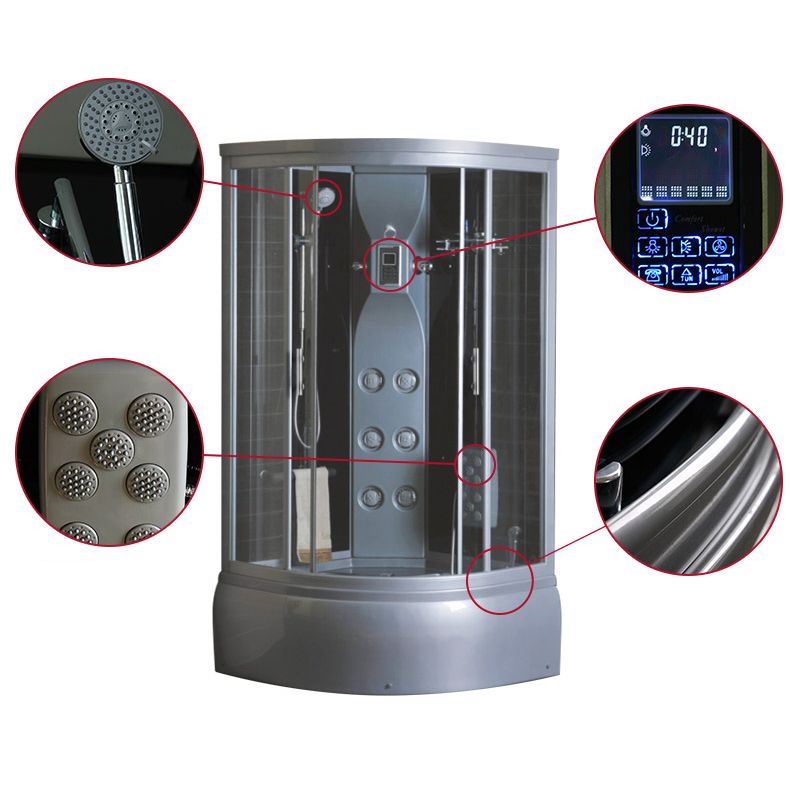 Gray Round Shower Stall Full Frame Double Sliding Door Shower Room Clearhalo 'Bathroom Remodel & Bathroom Fixtures' 'Home Improvement' 'home_improvement' 'home_improvement_shower_stalls_enclosures' 'Shower Stalls & Enclosures' 'shower_stalls_enclosures' 'Showers & Bathtubs' 1200x1200_06af463c-12a9-43d9-af94-1458f8003eeb