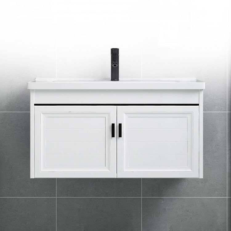 White Bath Vanity Metal Frame Wall Mounted 2 Doors Rectangular Single Sink Mirror Vanity Clearhalo 'Bathroom Remodel & Bathroom Fixtures' 'Bathroom Vanities' 'bathroom_vanities' 'Home Improvement' 'home_improvement' 'home_improvement_bathroom_vanities' 1200x1200_06f225aa-f7c5-4991-b092-427fa2efdea9
