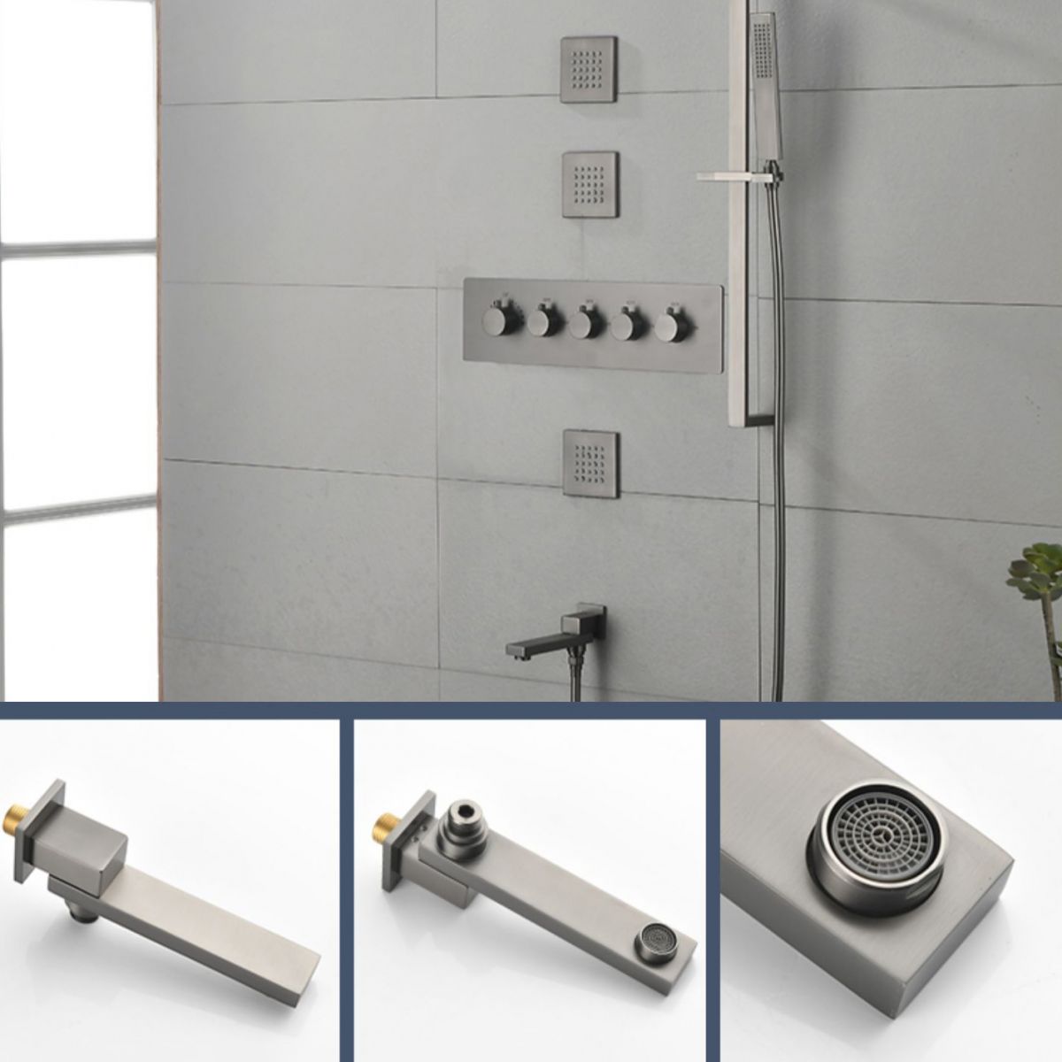 Modern Shower Set Brass Body Jets Adjustable Shower Head Wall Mounted Shower System Clearhalo 'Bathroom Remodel & Bathroom Fixtures' 'Home Improvement' 'home_improvement' 'home_improvement_shower_faucets' 'Shower Faucets & Systems' 'shower_faucets' 'Showers & Bathtubs Plumbing' 'Showers & Bathtubs' 1200x1200_07169620-1ac7-4c2b-a805-a6abc35b8de8