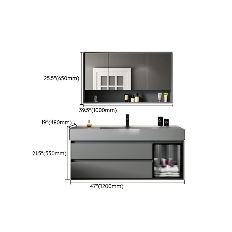 Wood Grey Wall-Mounted Modern Bathroom Vanity Set with Soft Close Door Clearhalo 'Bathroom Remodel & Bathroom Fixtures' 'Bathroom Vanities' 'bathroom_vanities' 'Home Improvement' 'home_improvement' 'home_improvement_bathroom_vanities' 1200x1200_07582434-90d3-4e5b-a348-2a703f09c1d8