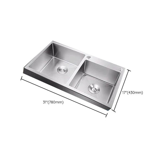 Contemporary Style Kitchen Sink Stainless Steel 2 Holes Drop-In Kitchen Double Sink Clearhalo 'Home Improvement' 'home_improvement' 'home_improvement_kitchen_sinks' 'Kitchen Remodel & Kitchen Fixtures' 'Kitchen Sinks & Faucet Components' 'Kitchen Sinks' 'kitchen_sinks' 1200x1200_076343fe-1d99-42b8-9b52-4264c75751b2